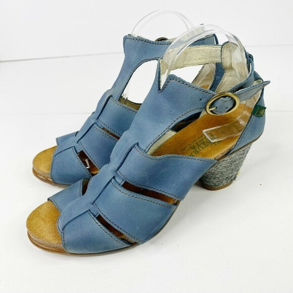 El Naturalista Sandals Shoes Size 41 US 10 Blue Leather Caged Heels Open Toe - Picture 3 of 6